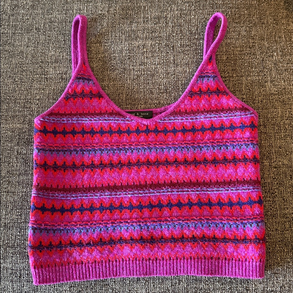 Rag & Bone Pink Purple and Blue Patterned Wool Tank - Picture 1 of 4